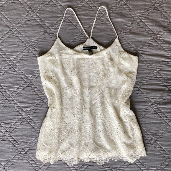 White House Black Market Tops - •White House Black Market (WHBM)•Boho Floral Lace Beaded Cami